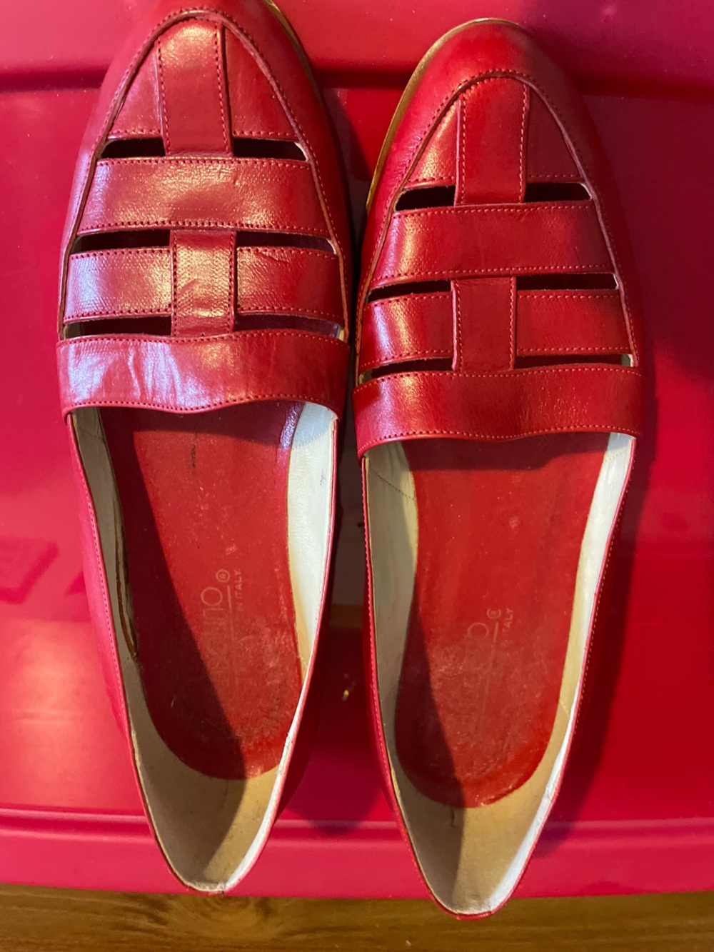 Bandolino Red Leather Loafers with Cutout Strap